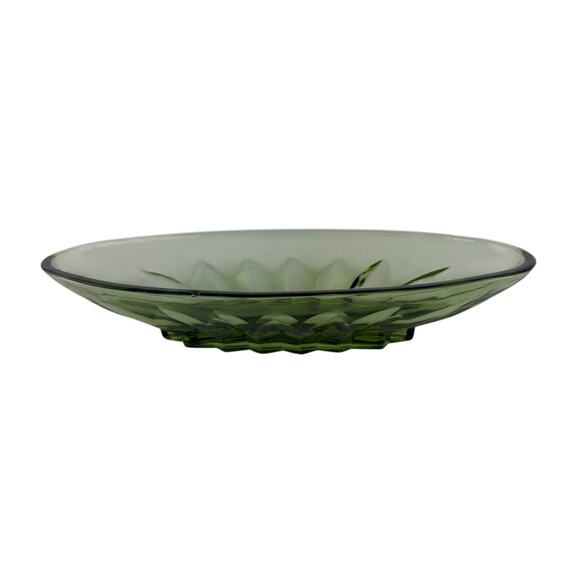 Vintage Green Pressed Glass Oval Serving or Candy Dish, Mid Century Avocado - Picture 1 of 16